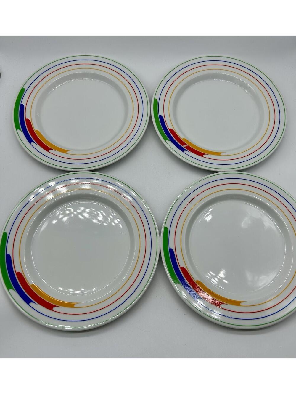 4 Vintage 80s Mod STUDIO NOVA Primary Gallery L9186 Rainbow Salad Bread Plates